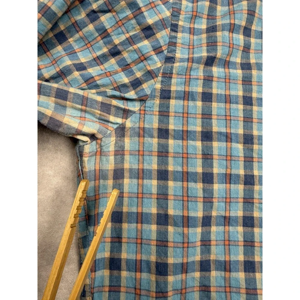 J Crew Shirt Mens Medium Blue Plaid Slim Untucked Organic Cotton‎ Stretch Casual